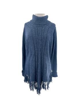 NWT Classic Alpaca blue fringe turtleneck sweater sz‎ XXL